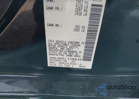 2020 Nissan Altima S Fwd from USA, damaged, VIN 1N4BL4BV9LC158636